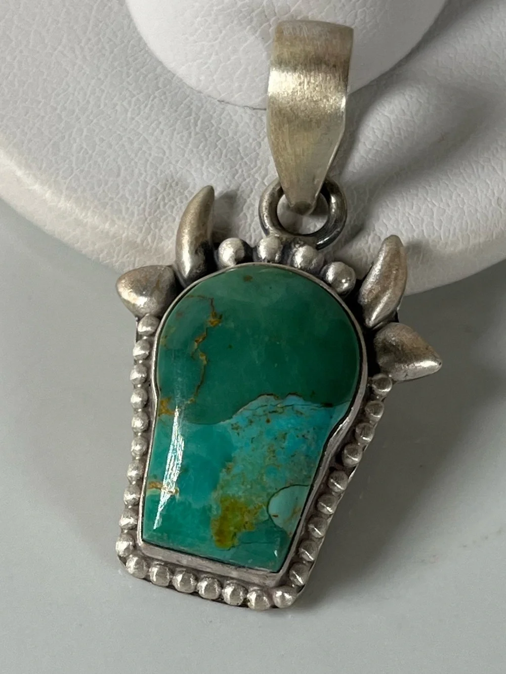 Solid Sterling Silver Mohave Turquoise Gemstone Cow Steer Pendant